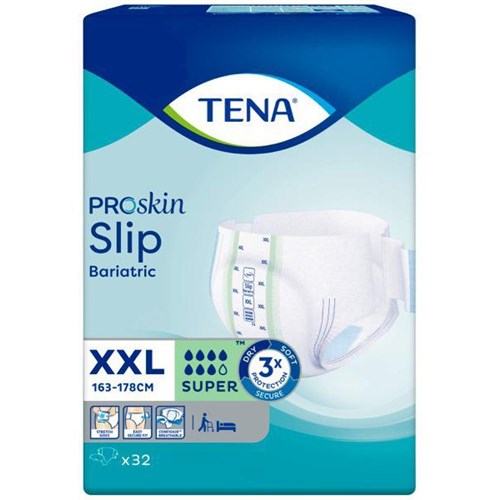 TENA ProSkin Bariatric Continence Slips Super Unisex 2XL, Carton of 2 Packs of 32