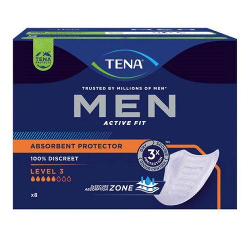 TENA Continence Liners Men Level 3, Carton of 4 Packs of 8