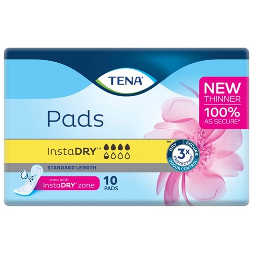 TENA InstaDRY Continence Pads Women's Standard Length, Carton of 6 Packs of 10