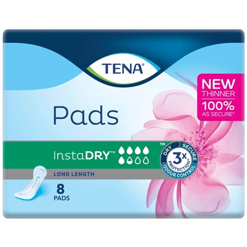 TENA InstaDRY™ Continence Pads Women's Long Length, Carton of 6 Packs of 8