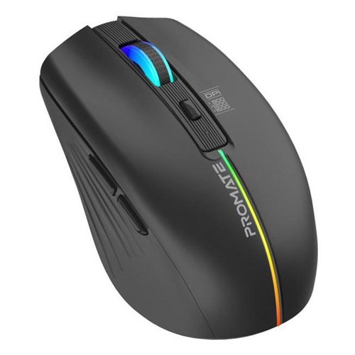 Promate Ergonomic Wireless Optical Mouse LED Rainbow Lights Black