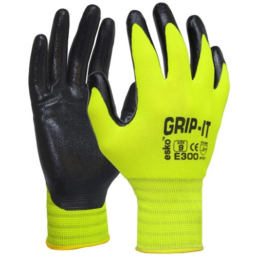 Esko Grip-It Hi Vis Palm Coated Nitrile Gloves, Carton of 120 Pairs