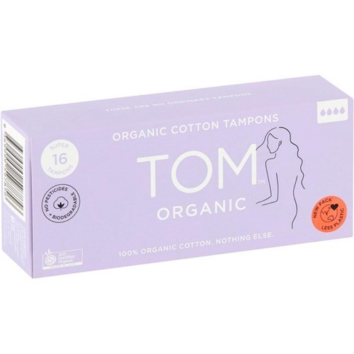 TOM Organic Tampons Super, Carton of 12 Packs of 16