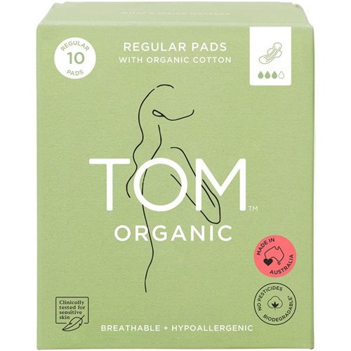 TOM Organic Ultra Thin Regular Pads With Wings, Carton of 6 Packs of 10