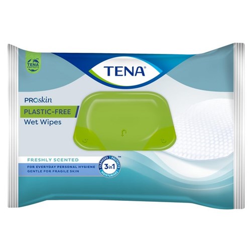 TENA ProSkin Plastic Free Wet Wipes, Carton of 12 Packs of 48 Sheets