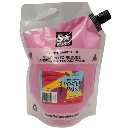 Five Star Tempera Poster Paint 1.5L Pouch Pink