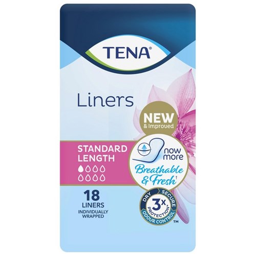 TENA Continence Liners Women's Standard Length, Carton of 6 Packs of 18