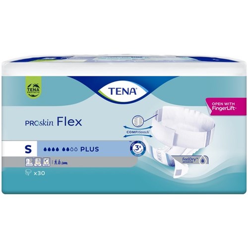 TENA ProSkin Flex Continence Briefs Unisex Plus Small, Carton of 3 Packs of 30