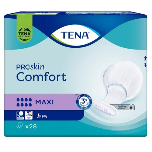 TENA ProSkin Comfort Maxi Continence Pads Unisex, Carton of 2 Packs of 28