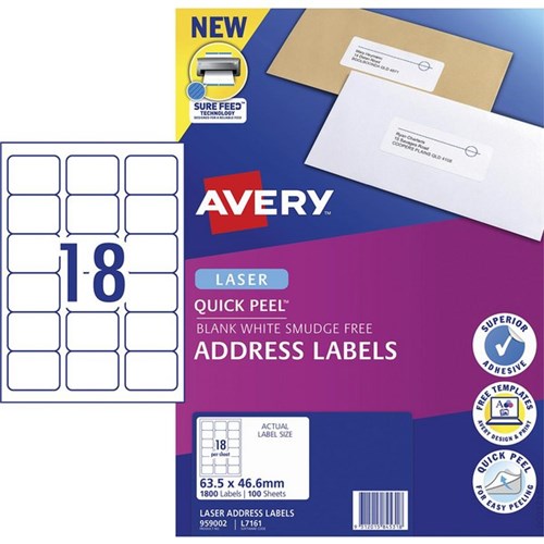 Avery Quick Peel Address Laser Labels L7161 White 18 Per Sheet 100 Sheets