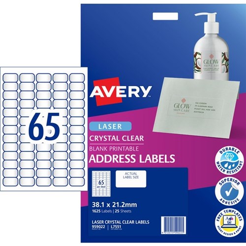 Avery Crystal Clear Address Laser Labels L7551 Clear 65 Per Sheet