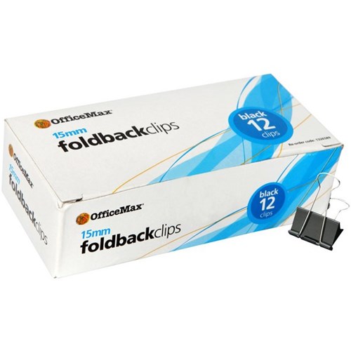 OfficeMax Metal Foldback Clip 15mm Black/Silver, Box of 12