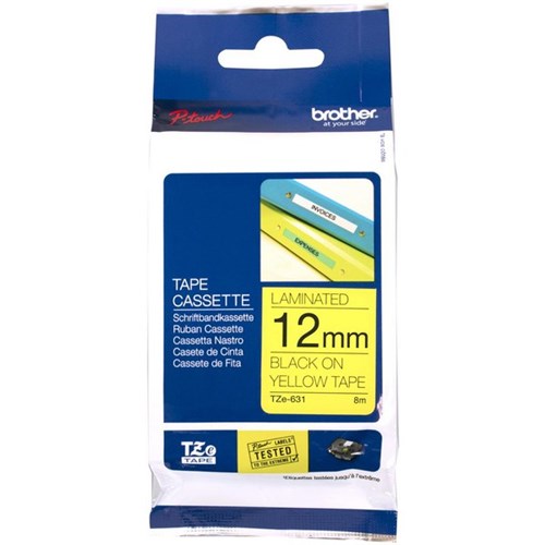 Brother Labelling Tape Cassette TZe-631 12mm x 8m Black on Yellow