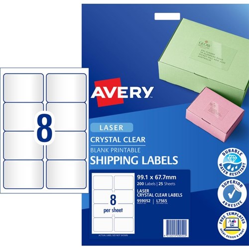 Avery Crystal Clear Shipping Laser Labels L7565 Clear 8 Per Sheet