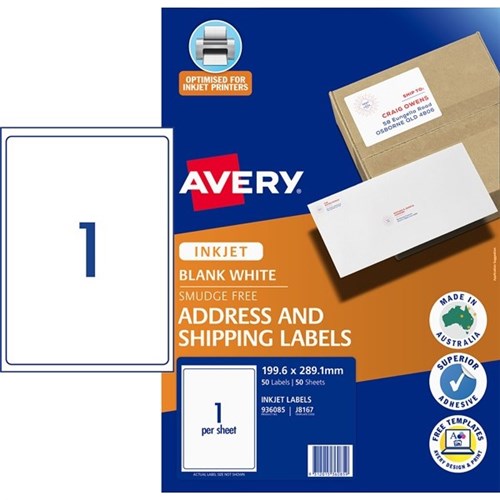 Avery Shipping Inkjet Labels J8167 White 1 Per Sheet