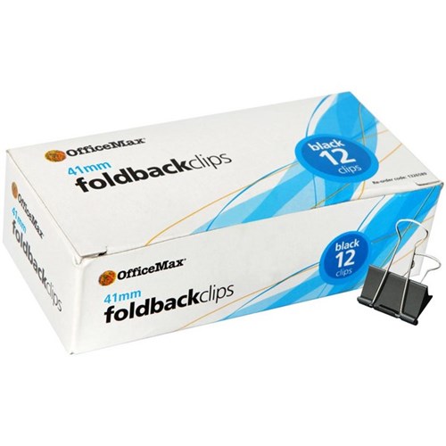 OfficeMax Metal Foldback Clip 41mm Black/Silver, Box of 12