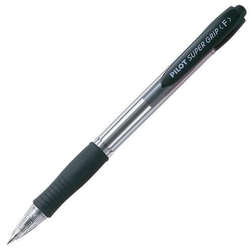 Pilot Super Grip Black Retractable Ballpoint Pen 0.7mm Fine Tip