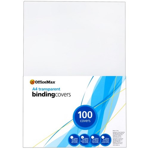 Officemax Transparent Binding Cover 200 Micron A4 Clear, Pack of 100
