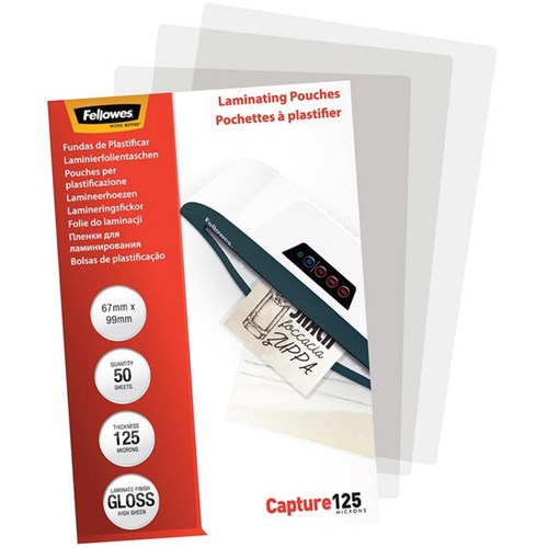 Fellowes Badge & Card Laminating Pouches 125 Micron, Pack of 50