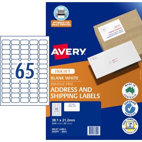 Avery Quick Peel Address Inkjet Labels J8651 65 Per Sheet 50 Sheets