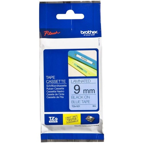 Brother Labelling Tape Cassette TZe-521 9mm x 8m Black on Blue