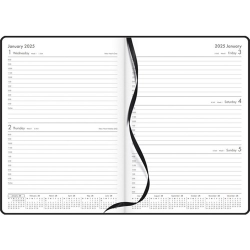 OfficeMax A52 1 Hour Appointment Diary A5 2 Days Per Page 2025 Black
