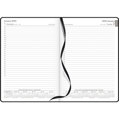 OfficeMax A51 1/2 Hour Appointment Diary A5 1 Day Per Page 2025 Black