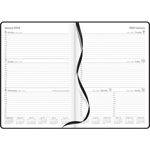 OfficeMax A43 1 Hour Appointment Diary A4 Week To View 2025 Black
