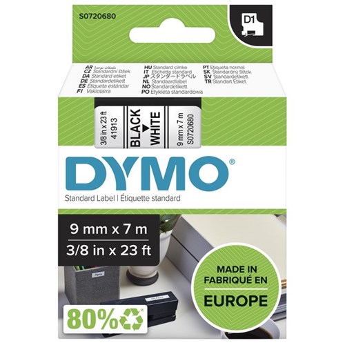 Dymo Labelling Tape Cassette LabelManager D1 41913 9mm x 7m Black on White