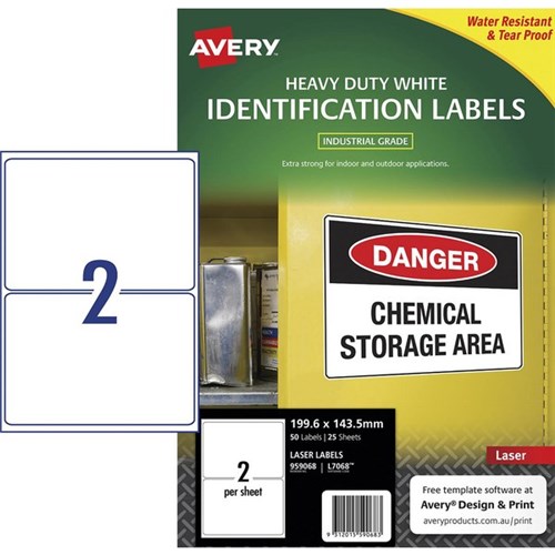 Avery Heavy Duty Laser Labels L7068 White 2 Per Sheet