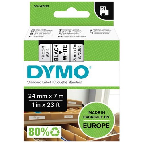 Dymo Labelling Tape Cassette LabelManager D1 53713 24mm x 7m Black on White