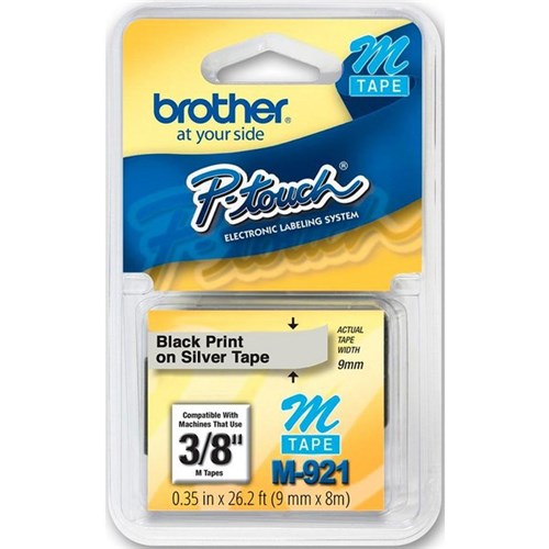 Brother Labelling Tape Cassette M-921 9mm x 8m Black on Silver