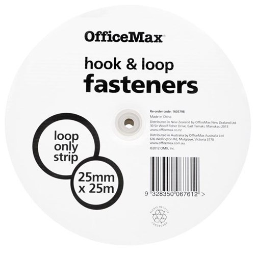 OfficeMax Loop Only Fasteners Strip 25mm x 25m White