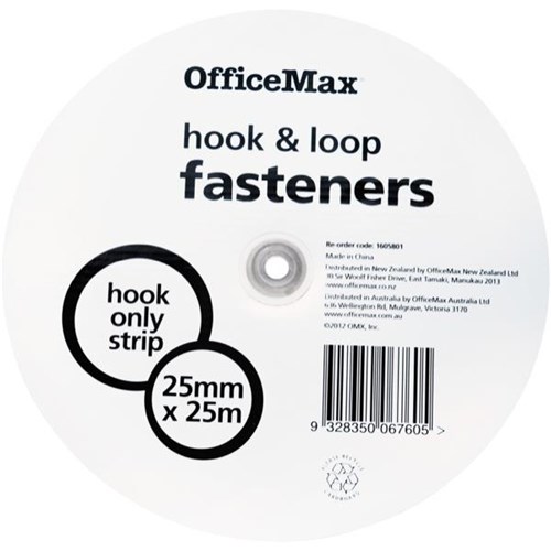 OfficeMax Hook Only Fasteners Strip 25mm x 25m White