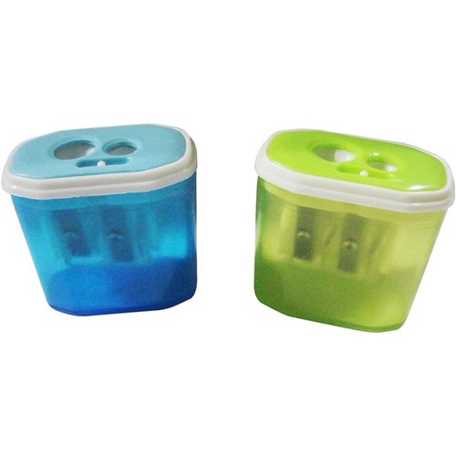 Container Pencil Sharpener Auto-Lock 2-Hole Assorted Colours