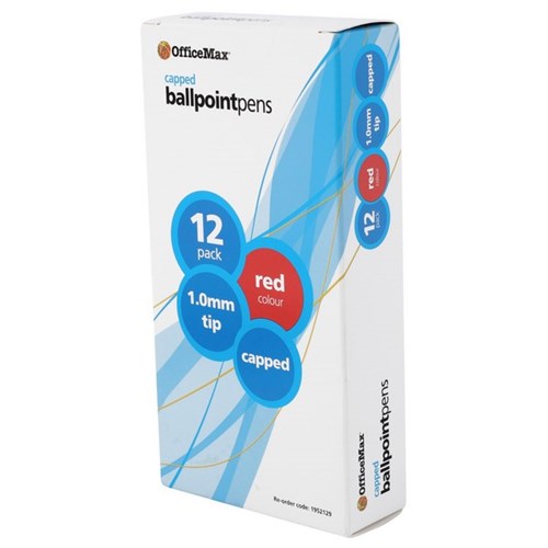 OfficeMax Red Capped Ballpoint Pens 1.0mm Medium Tip, Pack of 12