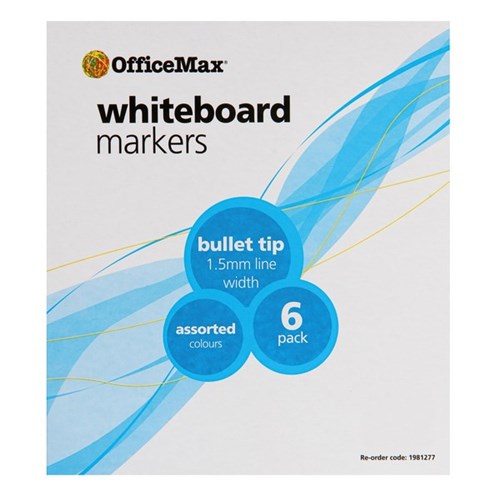 OfficeMax Assorted Colours Whiteboard Markers Bullet Tip, Pack of 6