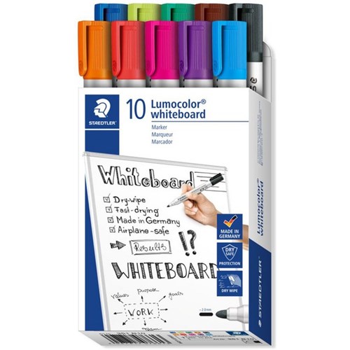 Staedtler Lumocolor Whiteboard Markers Bullet Tip Assorted Colours, Pack of 10