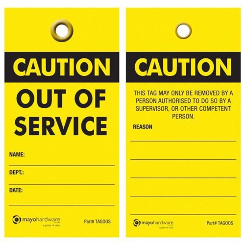 Mayo Security Tag Out of Service TAGOOS Yellow