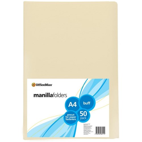 OfficeMax Manilla Folders A4 Buff, Pack of 50
