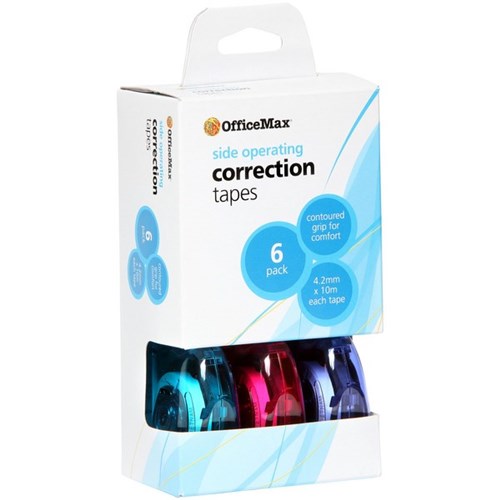 OfficeMax Correction Tape Side Operating 4.2mm x 10m Assorted Colours, Pack of 6