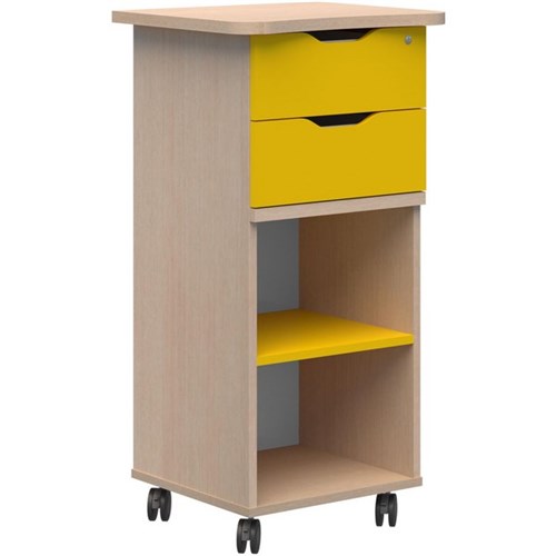 Ako Teacher Station 550x550x1100mm Refined Oak/Olympia Yellow