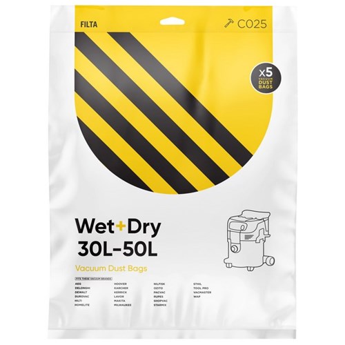 Filta Wet & Dry Vacuum Cleaner Bags SMS Multilayered 50L, Pack of 5