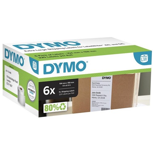 Dymo LabelWriter Shipping Labels Extra Large 104x159mm White, Carton of 6