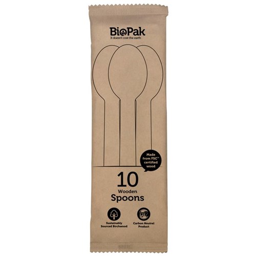 Biopak Disposable Wooden Spoon 160mm, Pack of 10