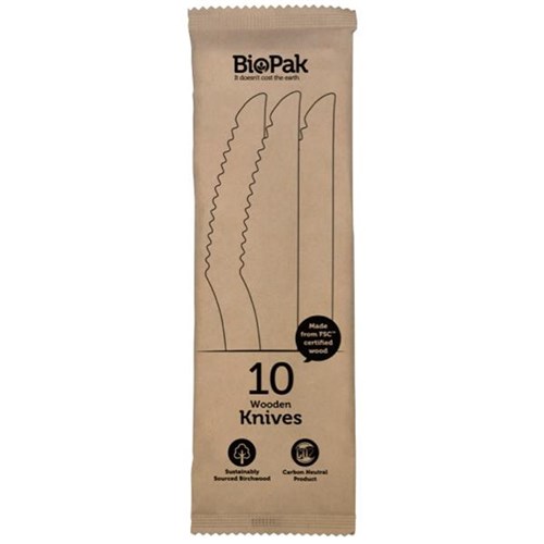Biopak Disposable Wooden Knife 160mm, Pack of 10