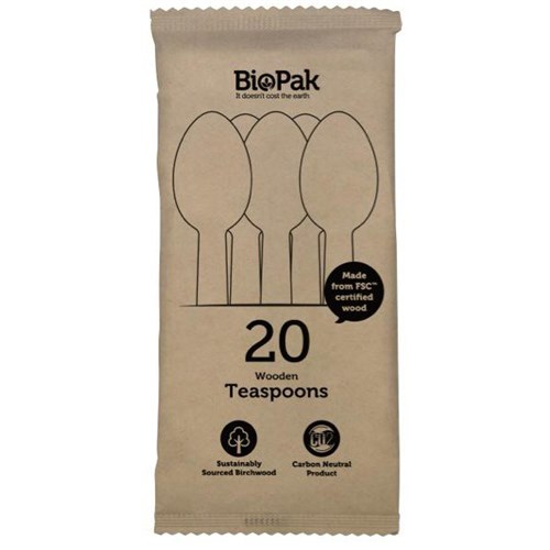 Biopak Disposable Wooden Teaspoon 100mm, Pack of 20