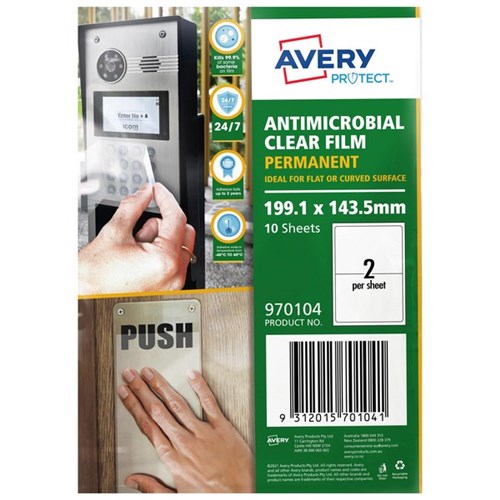 Avery Protect Anti-Microbial Permanent Film 199.1 x 143.5mm 2 Per Sheet