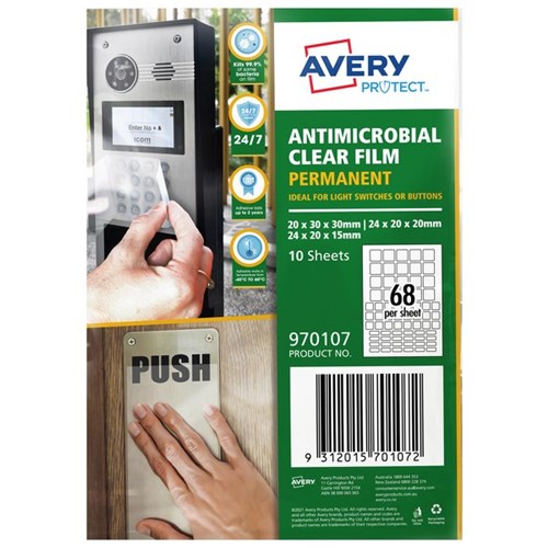 Avery Protect Anti-Microbial Permanent Film Mixed Squares 68 Per Sheet