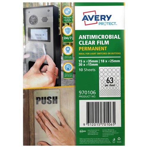Avery Protect Anti-Microbial Removable Film Mixed Circles 63 Per Sheet